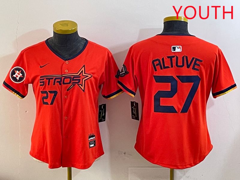 Youth Houston Astros #27 Altuve Orange Three generations Joint Name 2025 Nike MLB Jersey style 4102->youth mlb jersey->Youth Jersey